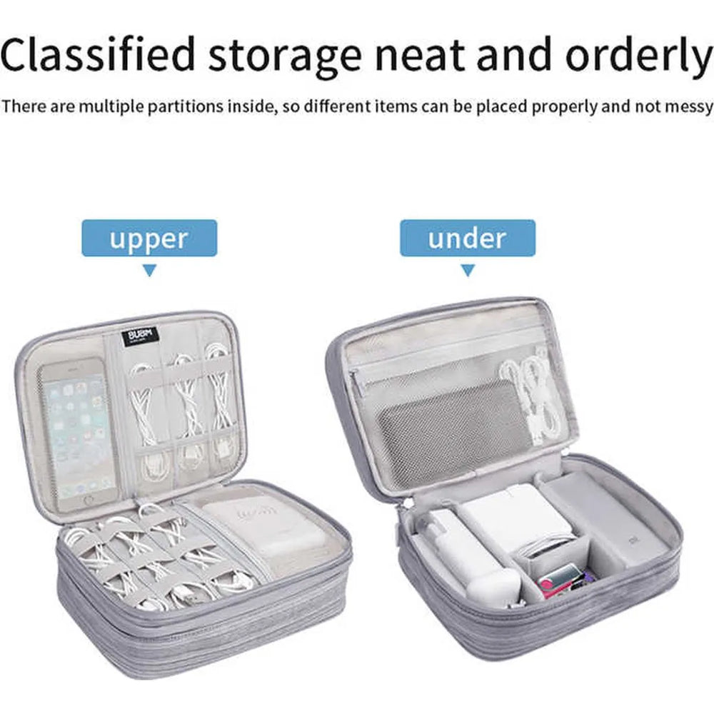 Telefoon & Tablet Kabeltas – Elektronica Organizer – Accessoiretas voor Kabels, Opladers, Powerbanks, USB-Sticks & SD-Kaarten – Grijs-Ilumina Benelux