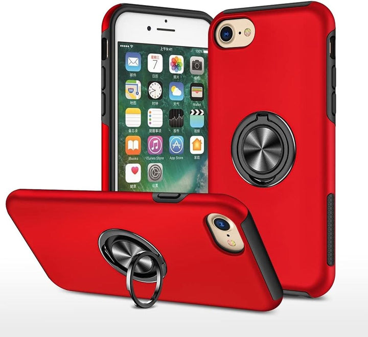 iPhone 7/8/SE 2020/2022 Hoesjes – Backcover met Vingerring & Magneet – Anti-drop Cover – Rood-Ilumina Benelux