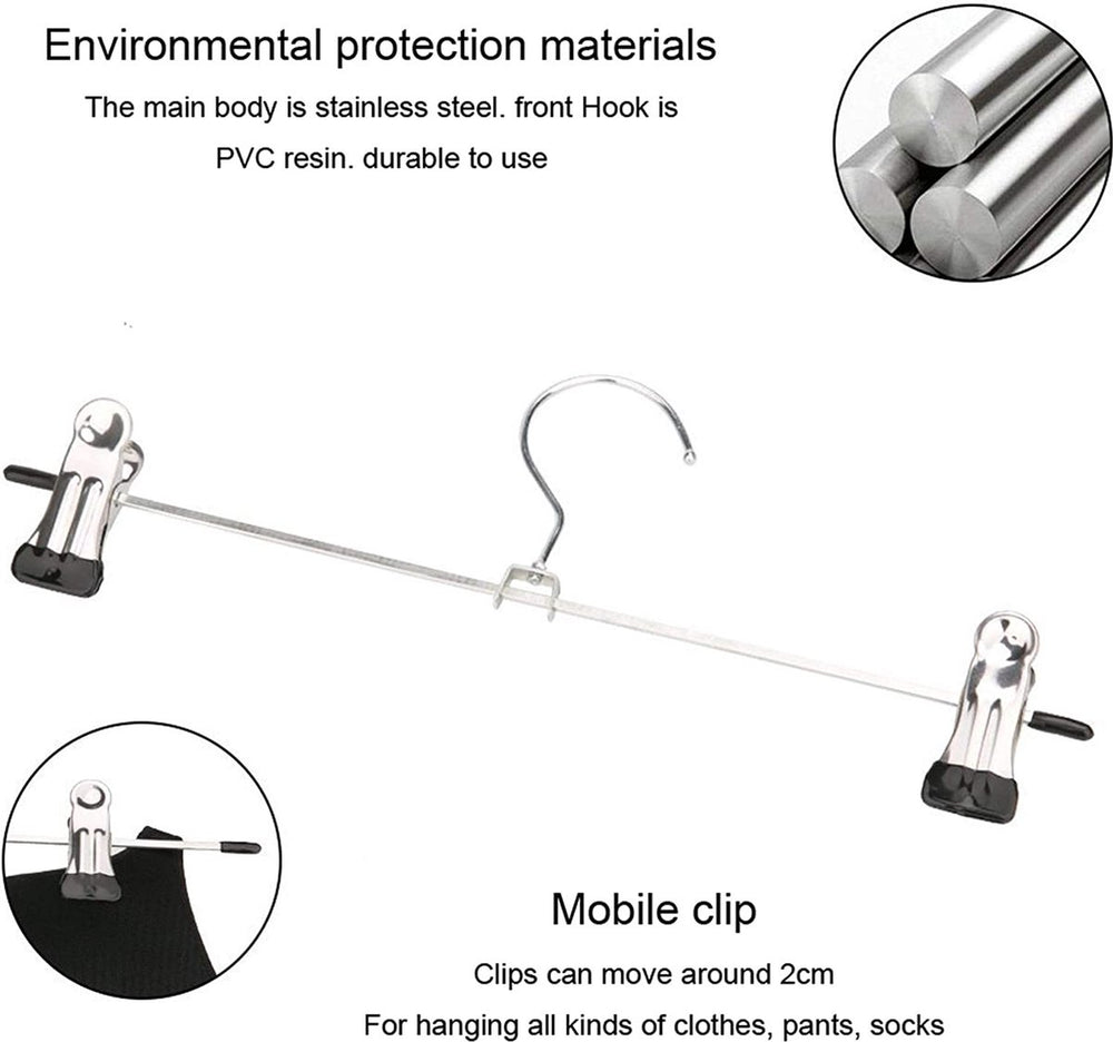 Broekhangers – Verstelbare antislip knijpers – Stevige metalen klemhangers voor broek en rok – 20 stuks – Zilver-Kledinghanger-Ilumina Benelux