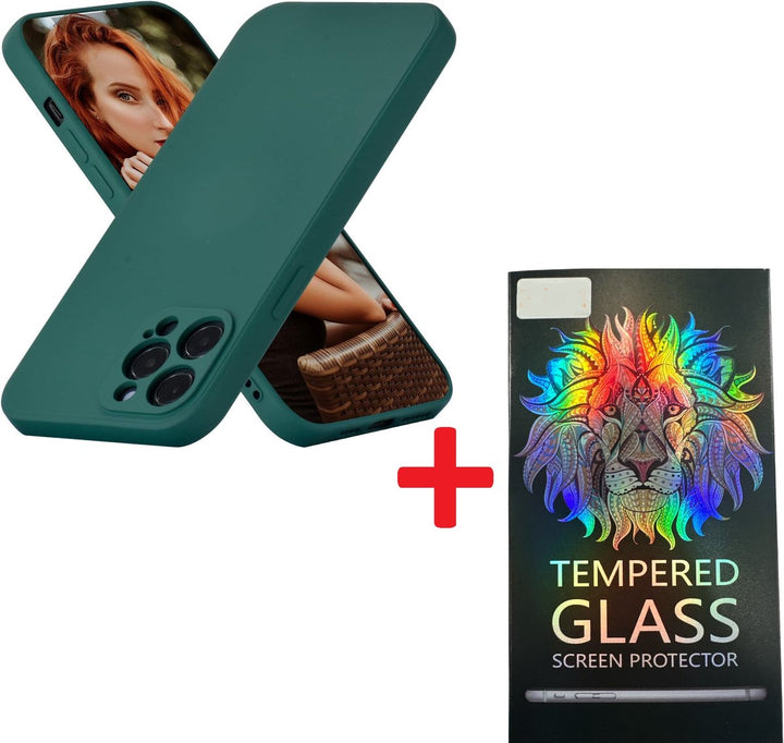 iPhone 13 Pro Max Hoesjes – Liquid Siliconen Backcover – Camera Allround Bescherming – Incl. Screenprotector – Groen-Ilumina Benelux