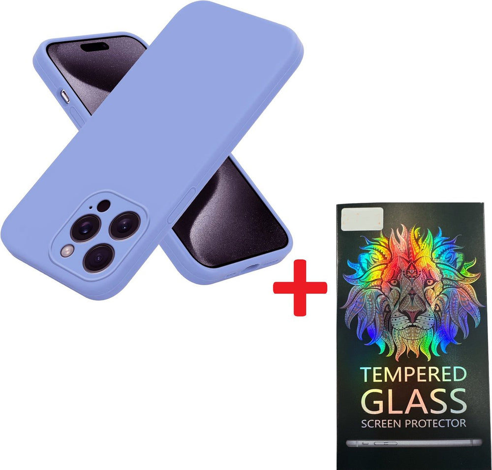 iPhone 13 Pro Max Hoesjes – Liquid Siliconen Backcover + Screenprotector – Camera Allround Bescherming – Blauw/Paars-Ilumina Benelux