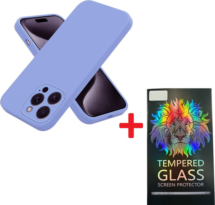 iPhone 13 Pro Max Hoesjes – Liquid Siliconen Backcover + Screenprotector – Camera Allround Bescherming – Blauw/Paars-Ilumina Benelux