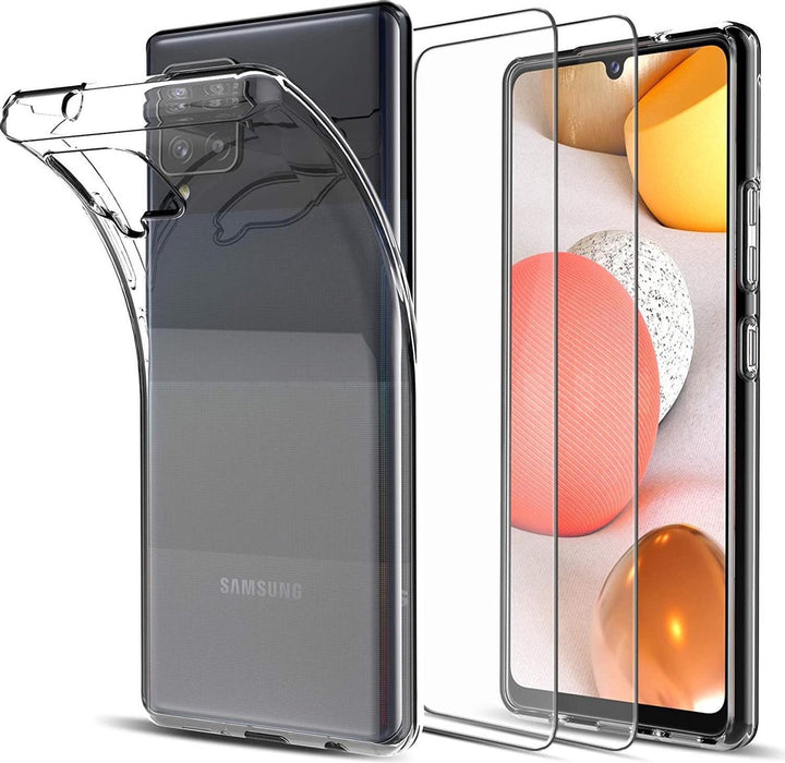 Samsung Galaxy A42 5G Hoesjes – TPU Siliconen Backcover + 2x Screenprotector Gehard Glas – Transparant-Ilumina Benelux