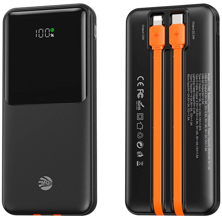 Powerbank 20000mAh – Zwart – 4 Uitgangen – 2 Ingebouwde Oplaadkabels – Digitaal Display-Ilumina Benelux