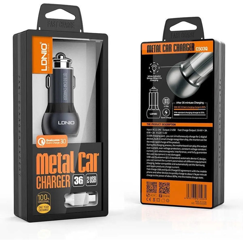LDNIO C503Q 36W Quick Charge Autolader met Micro-USB Kabel-Ilumina Benelux