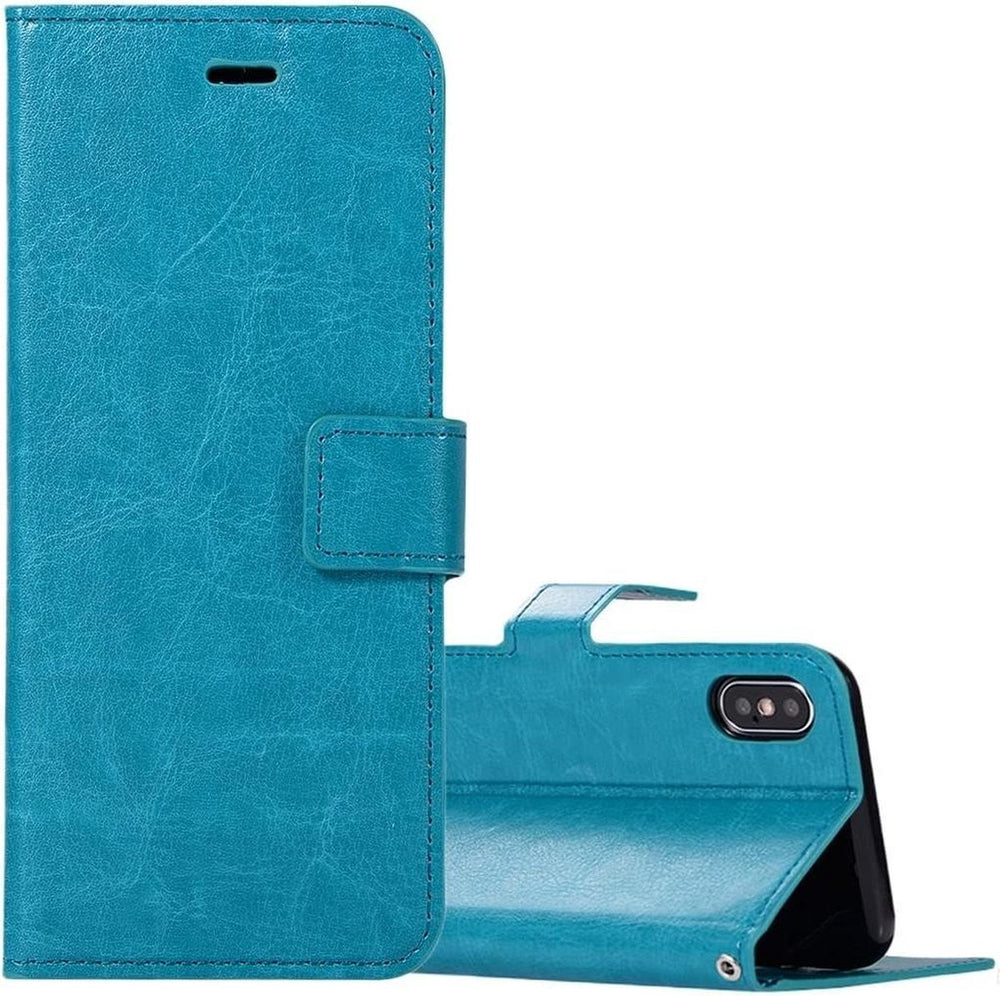 iPhone X/XS Hoesjes – Portemonnee Bookcase – Pasjeshouder – 2x Gehard Glas Screenprotector – Turquoise-Ilumina Benelux