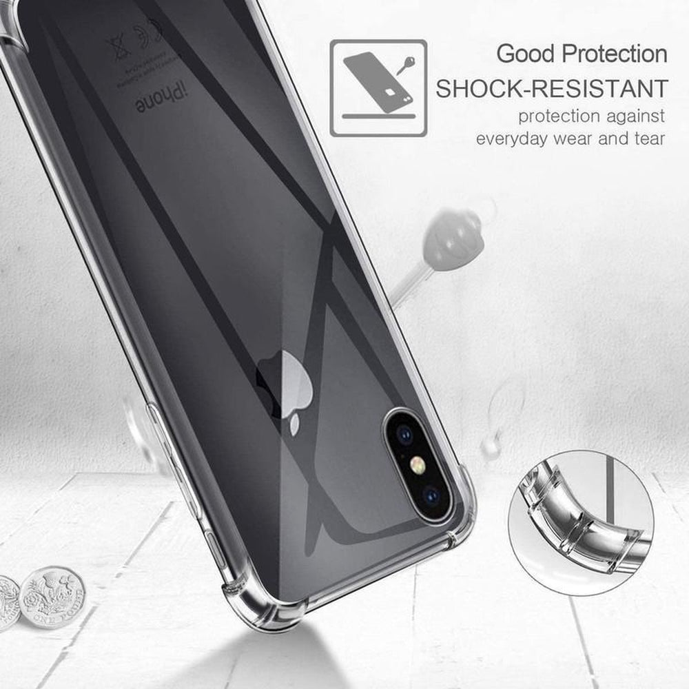 iPhone X/XS Hoesjes – Siliconen Backcover – Schokbestendig Bumper – Transparant – 3x Gehard Glas Screenprotector-Ilumina Benelux