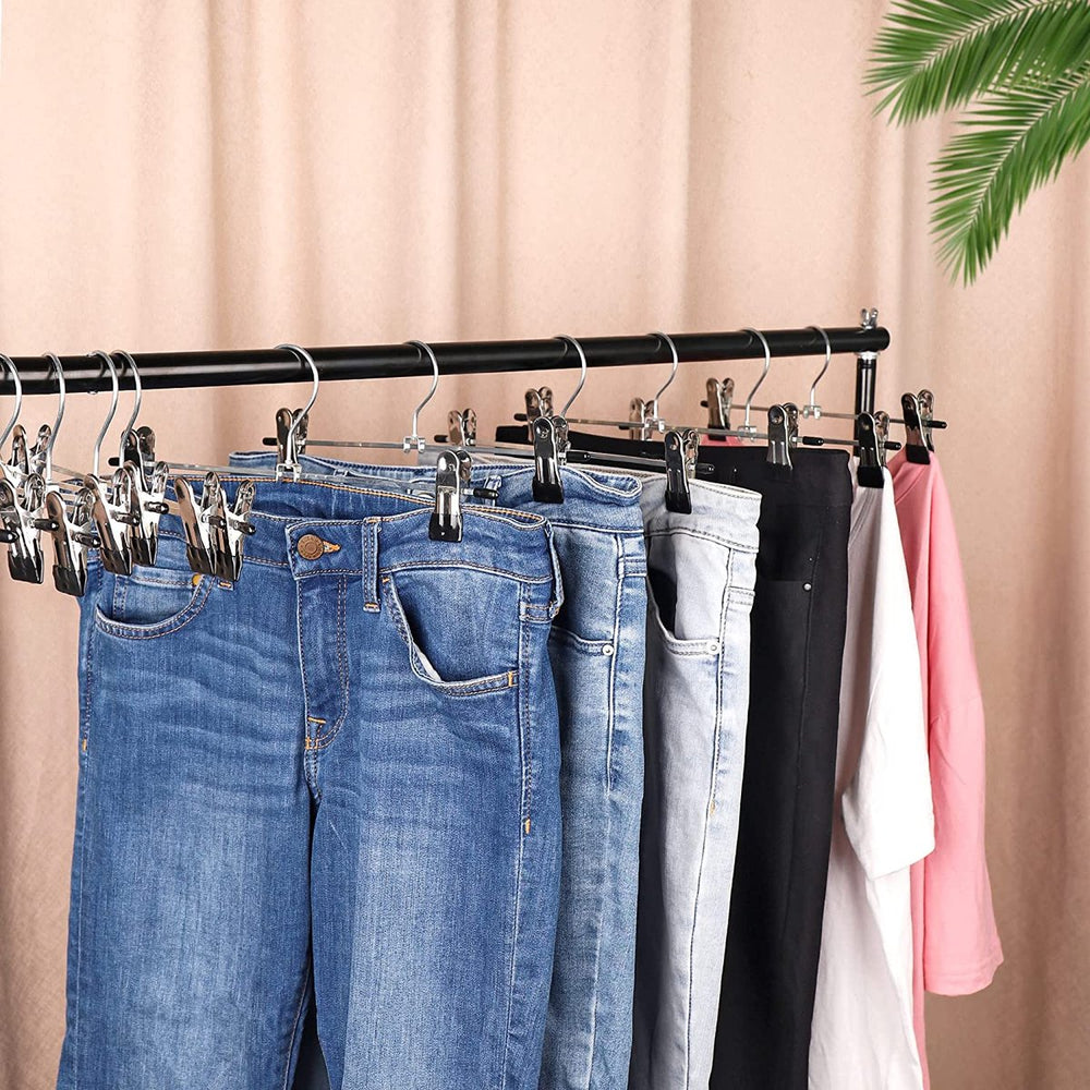 Broekhangers – Verstelbare antislip knijpers – Stevige metalen klemhangers voor broek en rok – 20 stuks – Zilver-Kledinghanger-Ilumina Benelux