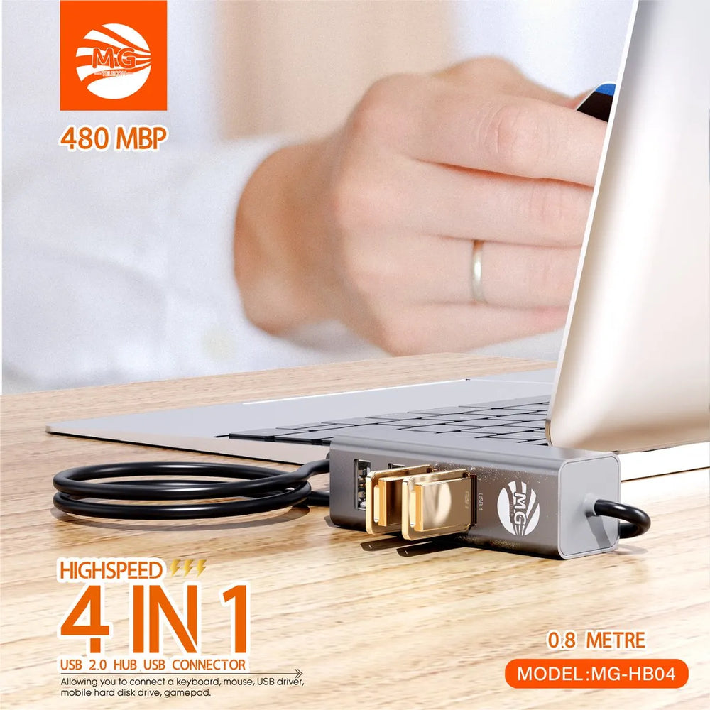 USB Hub – 4 Poorten USB 2.0 – 480Mbps – 0.8 Meter Kabel – Grijs-Ilumina Benelux