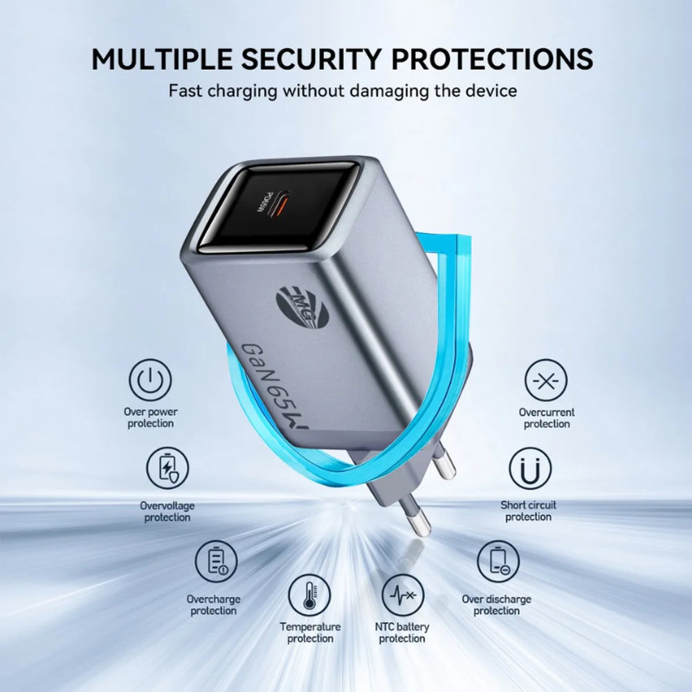 GaN 65W Snellader – USB-C Power Delivery – Super Fast Charging – Compact Design – Zilver-Ilumina Benelux