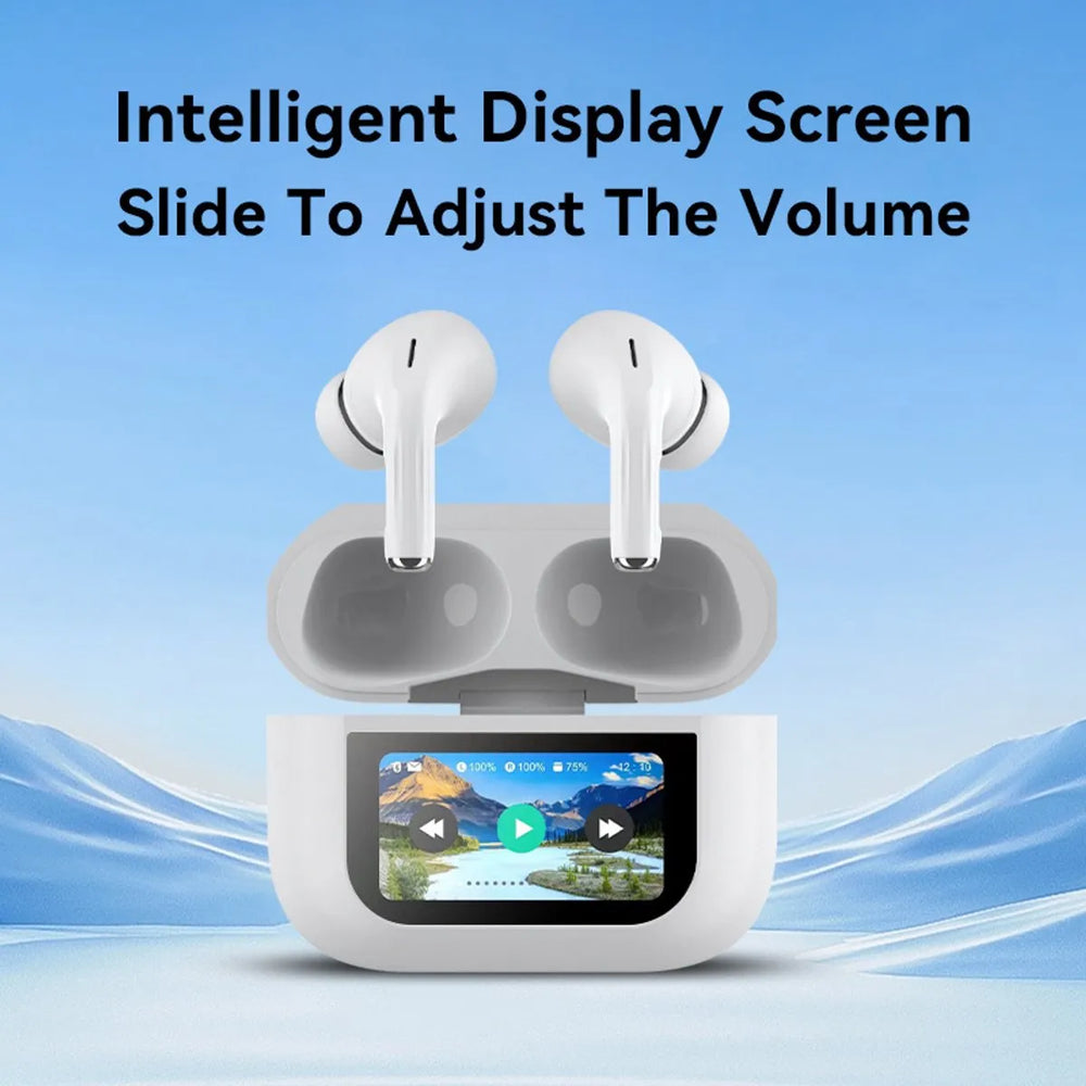 Draadloze Oordopjes met Touchscreen Display – Bluetooth In-Ear Oortjes – ANC + ENC Noise Cancelling – 30 Uur Batterijduur – Wit