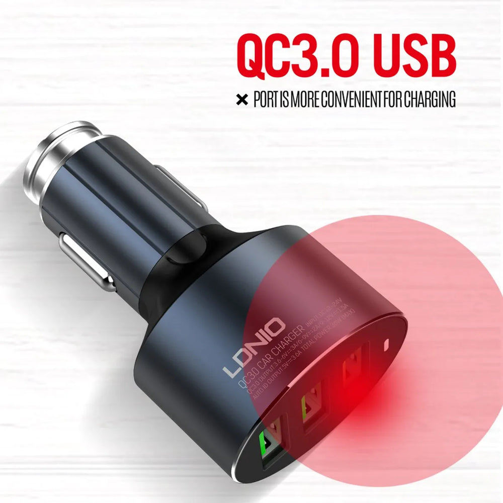 LDNIO C703Q 36W Universele QC3.0 Autolader met 3 USB Poorten en Micro-USB Kabel-Ilumina Benelux