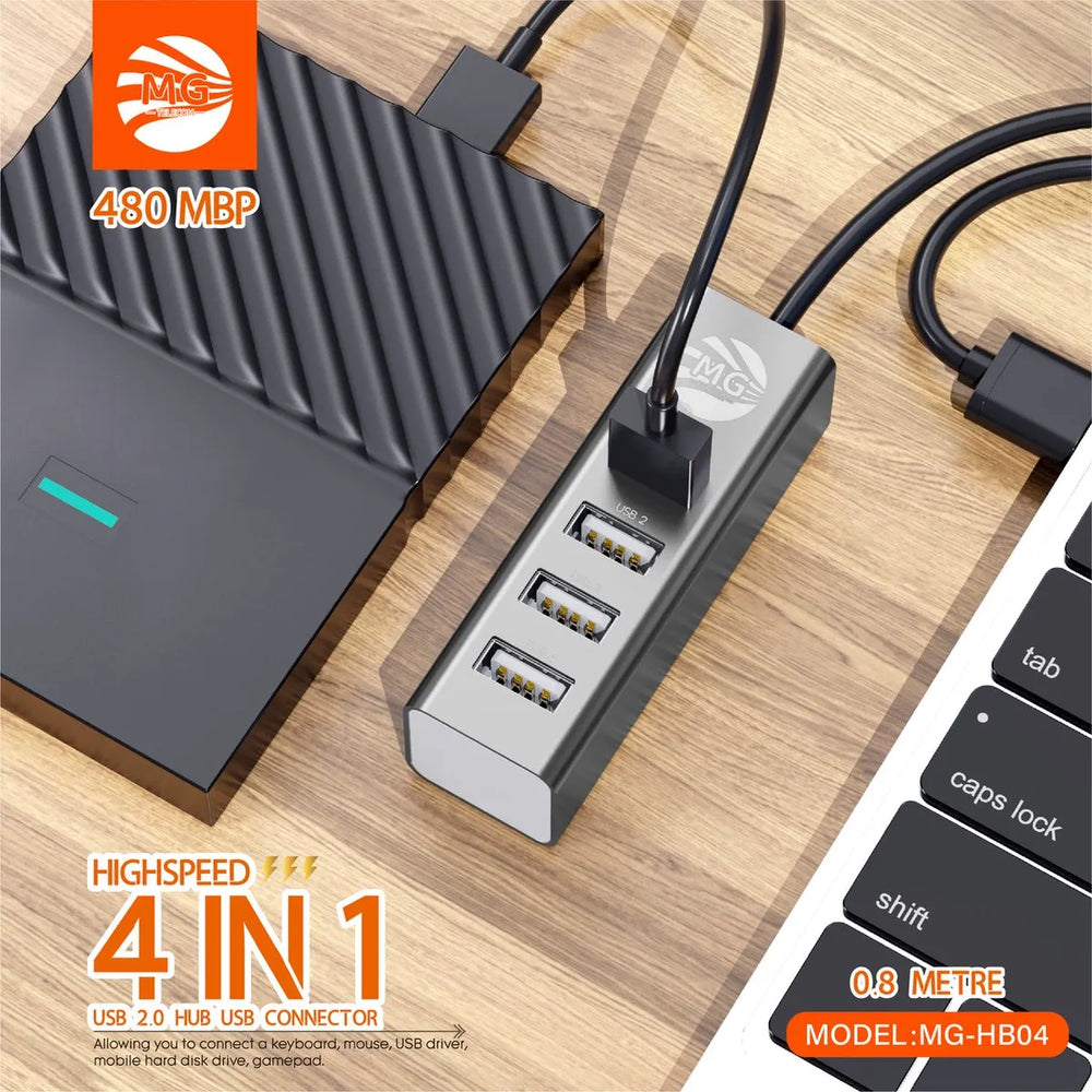 USB Hub – 4 Poorten USB 2.0 – 480Mbps – 0.8 Meter Kabel – Grijs-Ilumina Benelux