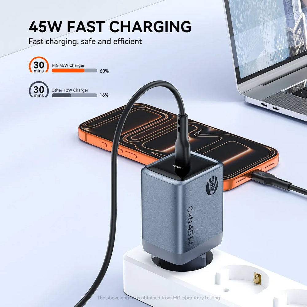 Adapter Set – GaN Snellader – 45W Adapter – 1 Meter 65W USB-C Kabel – Grijs-Ilumina Benelux