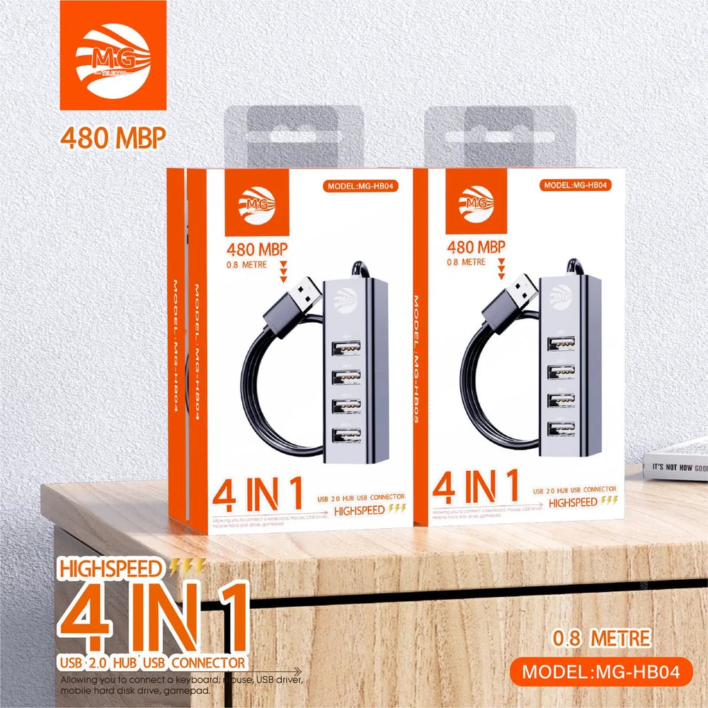 USB Hub – 4 Poorten USB 2.0 – 480Mbps – 0.8 Meter Kabel – Grijs-Ilumina Benelux