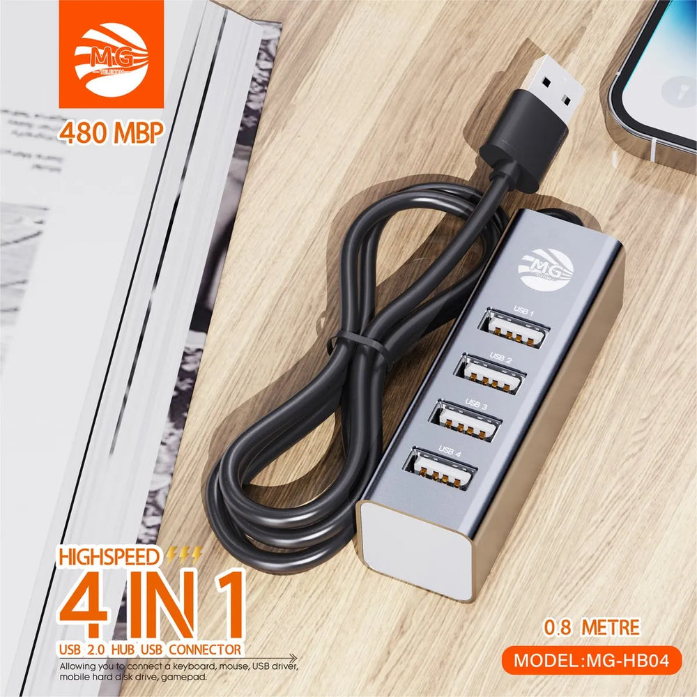 USB Hub – 4 Poorten USB 2.0 – 480Mbps – 0.8 Meter Kabel – Grijs-Ilumina Benelux