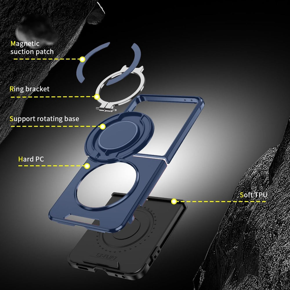 Samsung Galaxy Z Flip 7 Hoesjes – Hybrid Backcover – MagSafe Ringstandaard – Schokbestendig – Blauw-Ilumina Benelux