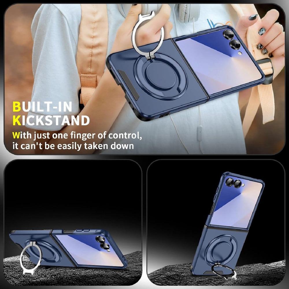 Samsung Galaxy Z Flip 7 Hoesjes – Hybrid Backcover – MagSafe Ringstandaard – Schokbestendig – Blauw-Ilumina Benelux