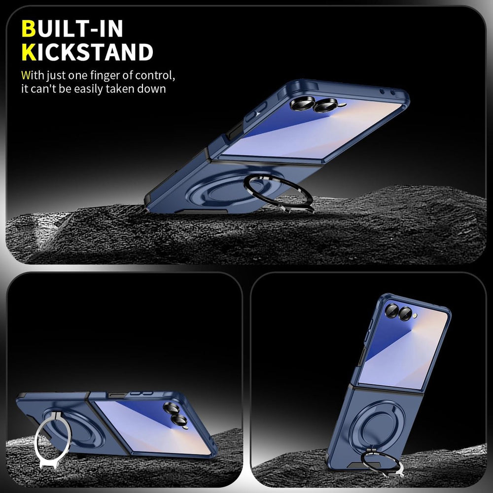 Samsung Galaxy Z Flip 7 Hoesjes – Hybrid Backcover – MagSafe Ringstandaard – Schokbestendig – Blauw-Ilumina Benelux