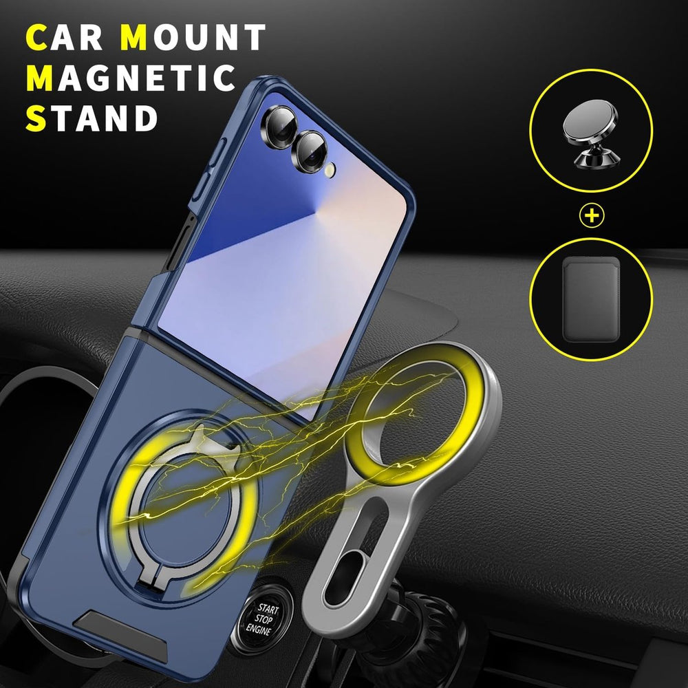 Samsung Galaxy Z Flip 7 Hoesjes – Hybrid Backcover – MagSafe Ringstandaard – Schokbestendig – Blauw-Ilumina Benelux