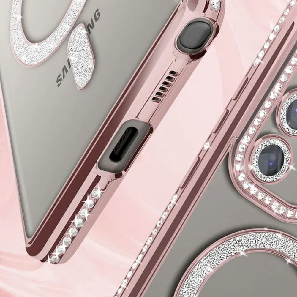 Samsung Galaxy S23 Ultra Hoesjes – MagSafe Glitter Backcover – Strass Diamantjes – Glamour – Roségoud-Ilumina Benelux