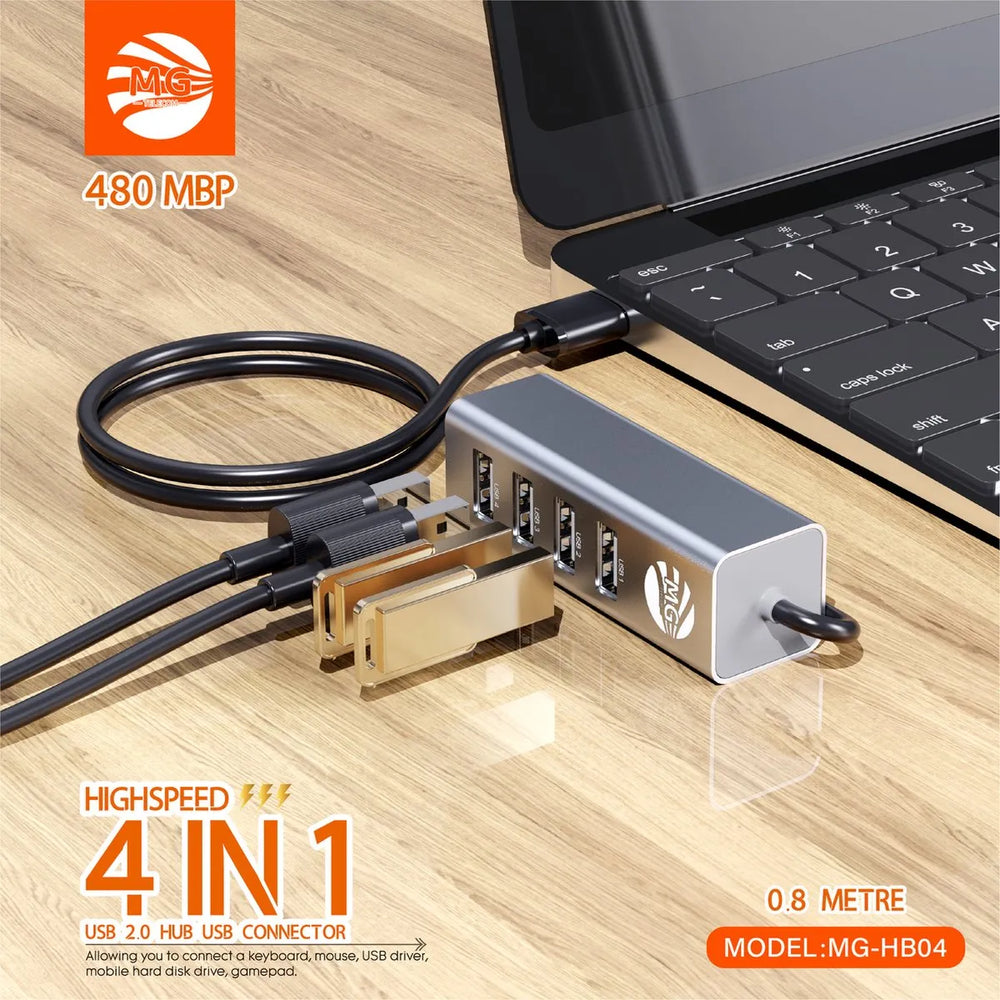 USB Hub – 4 Poorten USB 2.0 – 480Mbps – 0.8 Meter Kabel – Grijs-Ilumina Benelux