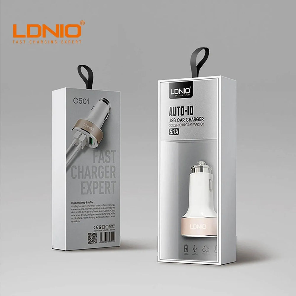 LDNIO C501 3 USB Fast Charge Autolader 5.1A met Lightning Kabel-Ilumina Benelux