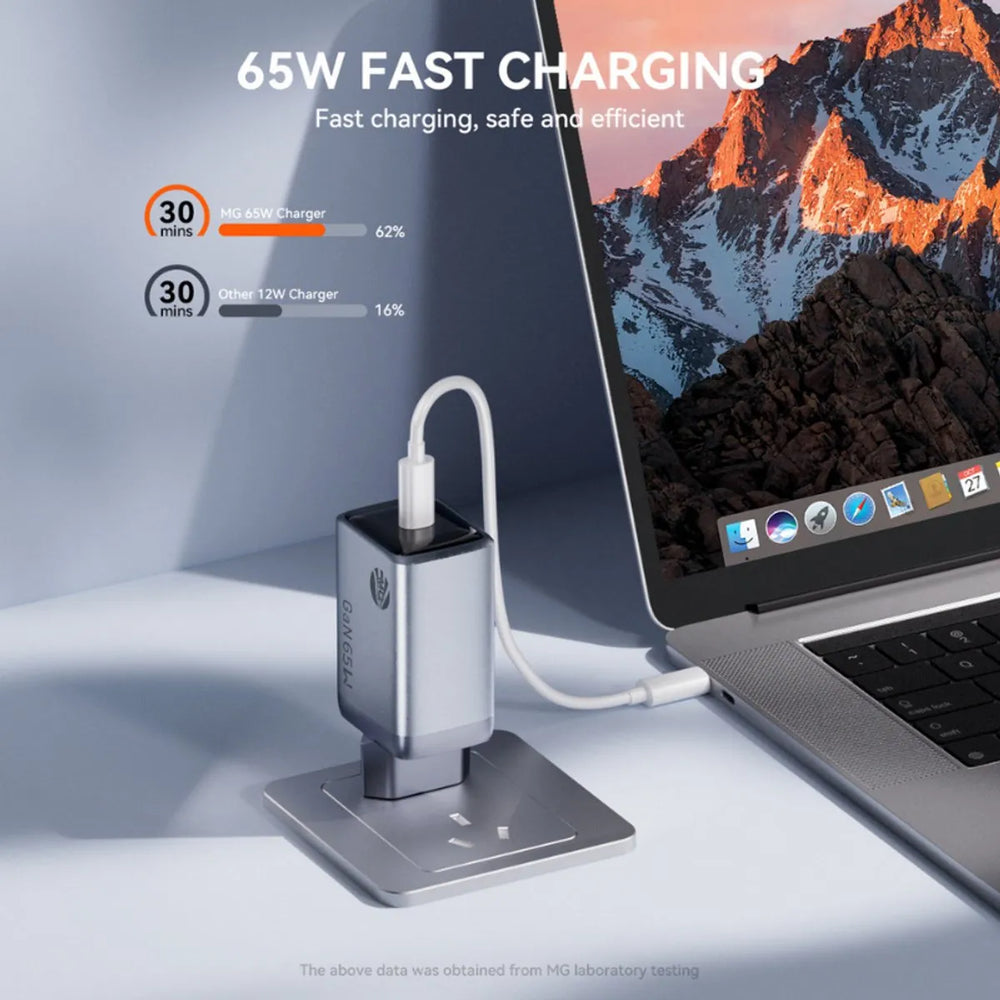 GaN 65W Snellader – USB-C Power Delivery – Super Fast Charging – Compact Design – Zilver-Ilumina Benelux