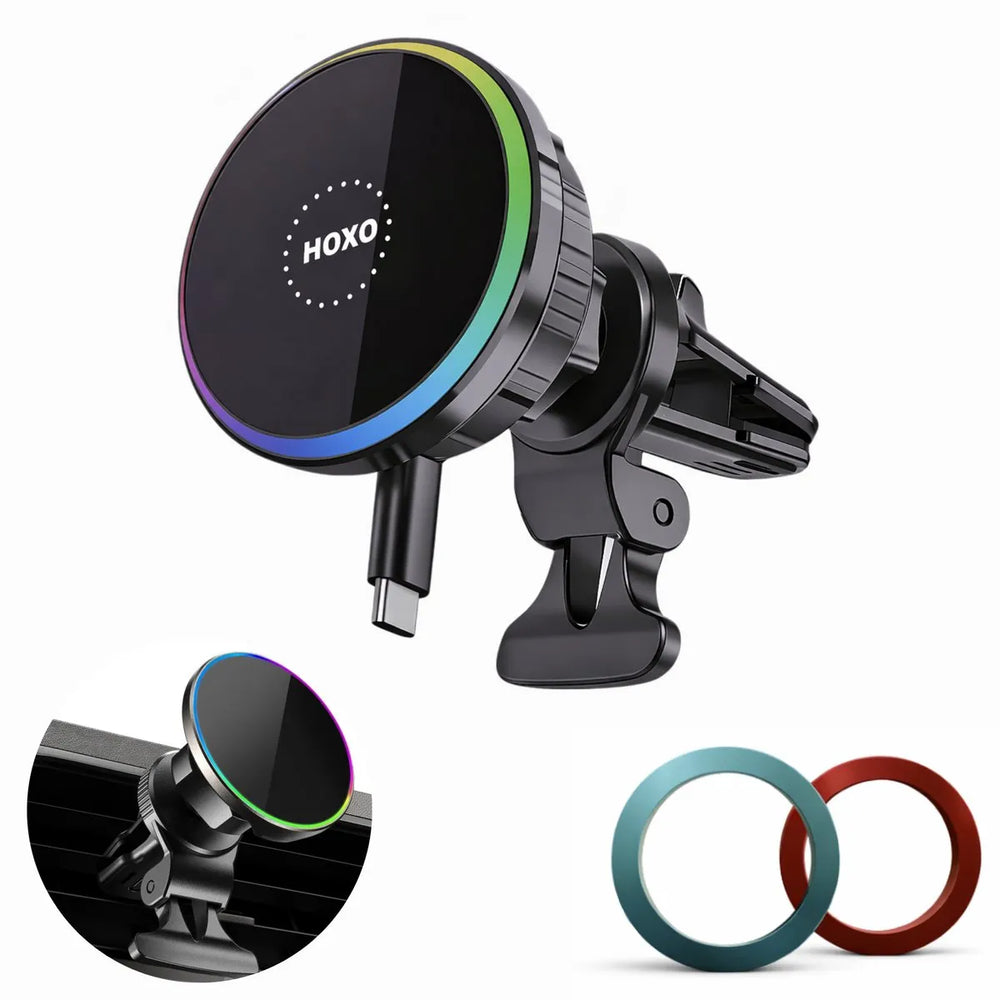 MagSafe Telefoonhouder Auto met Draadloze Oplader - 15W Magnetische Auto Houder Ventilatierooster - Uittrekbare USB-C Kabel - Geschikt voor iPhone 17/16/15/14/13/12 & Samsung S25/S24-Ilumina Benelux