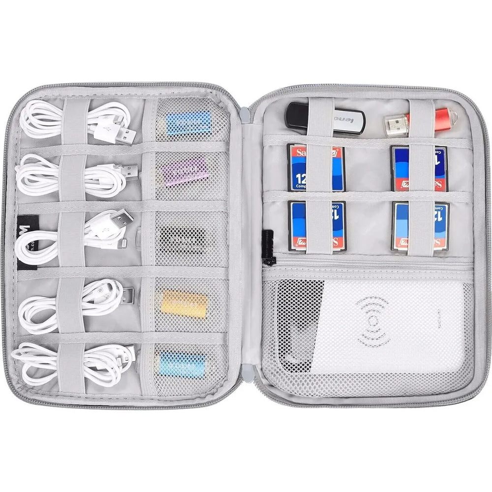 Elektronische Organizer Tas – Kabel Organizer – Accessoiretas voor Tablet, Opladers, Powerbank, Externe Harde Schijf, USB-Kabels & Geheugenkaarten – Grijs-Ilumina Benelux