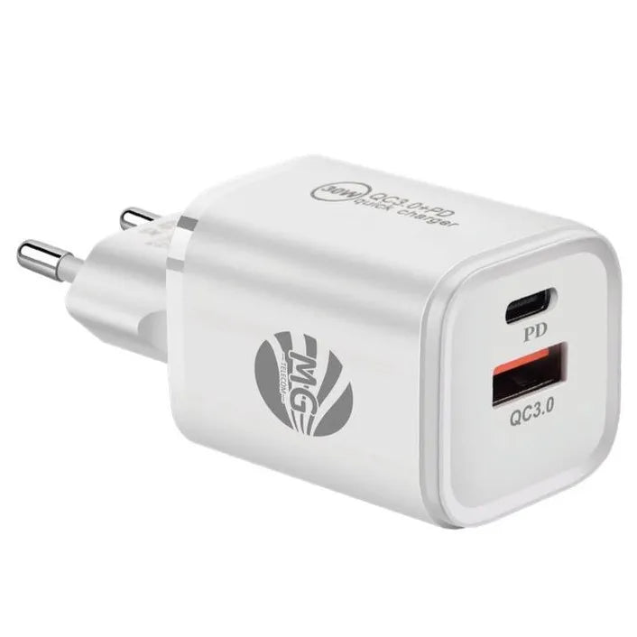 Universele Adapter – 30W Super Fast Charging – 2 Poorten – USB-C + USB – Wit-Ilumina Benelux