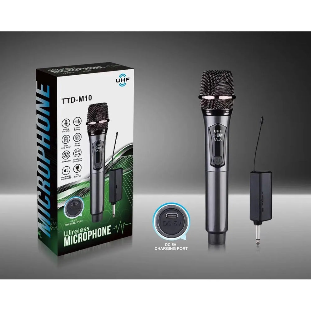 Draadloze UHF Microfoon Set – TTD-M10 Oplaadbare Karaoke & Presentatie Microfoon met Ontvanger – Tot 10 Uur Gebruik