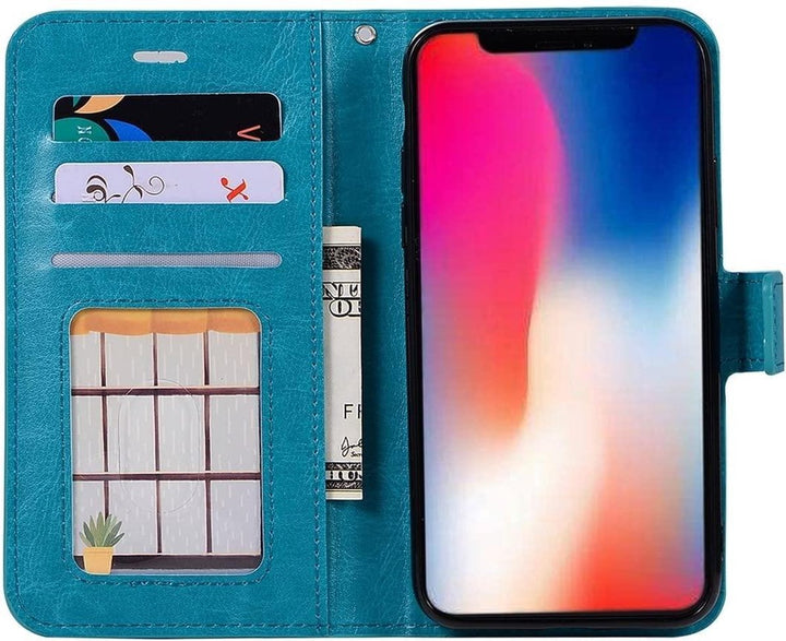 iPhone X/XS Hoesjes – Portemonnee Bookcase – Pasjeshouder – 2x Gehard Glas Screenprotector – Turquoise-Ilumina Benelux