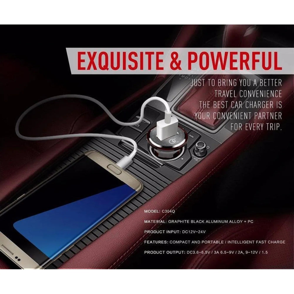 LDNIO C304Q QC3.0 USB Autolader 3A met Lightning Kabel voor iPhone-Ilumina Benelux