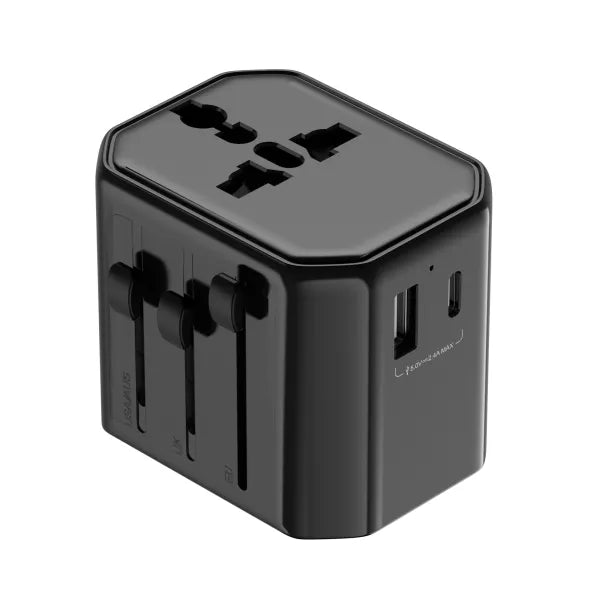 Wereldstekker Reisadapter - Universele Travel Adapter - USB-A & USB-C - 12W - Geschikt voor USA, UK, EU & Australië - Zwart-Ilumina Benelux