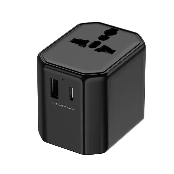 Wereldstekker Reisadapter - Universele Travel Adapter - USB-A & USB-C - 12W - Geschikt voor USA, UK, EU & Australië - Zwart-Ilumina Benelux