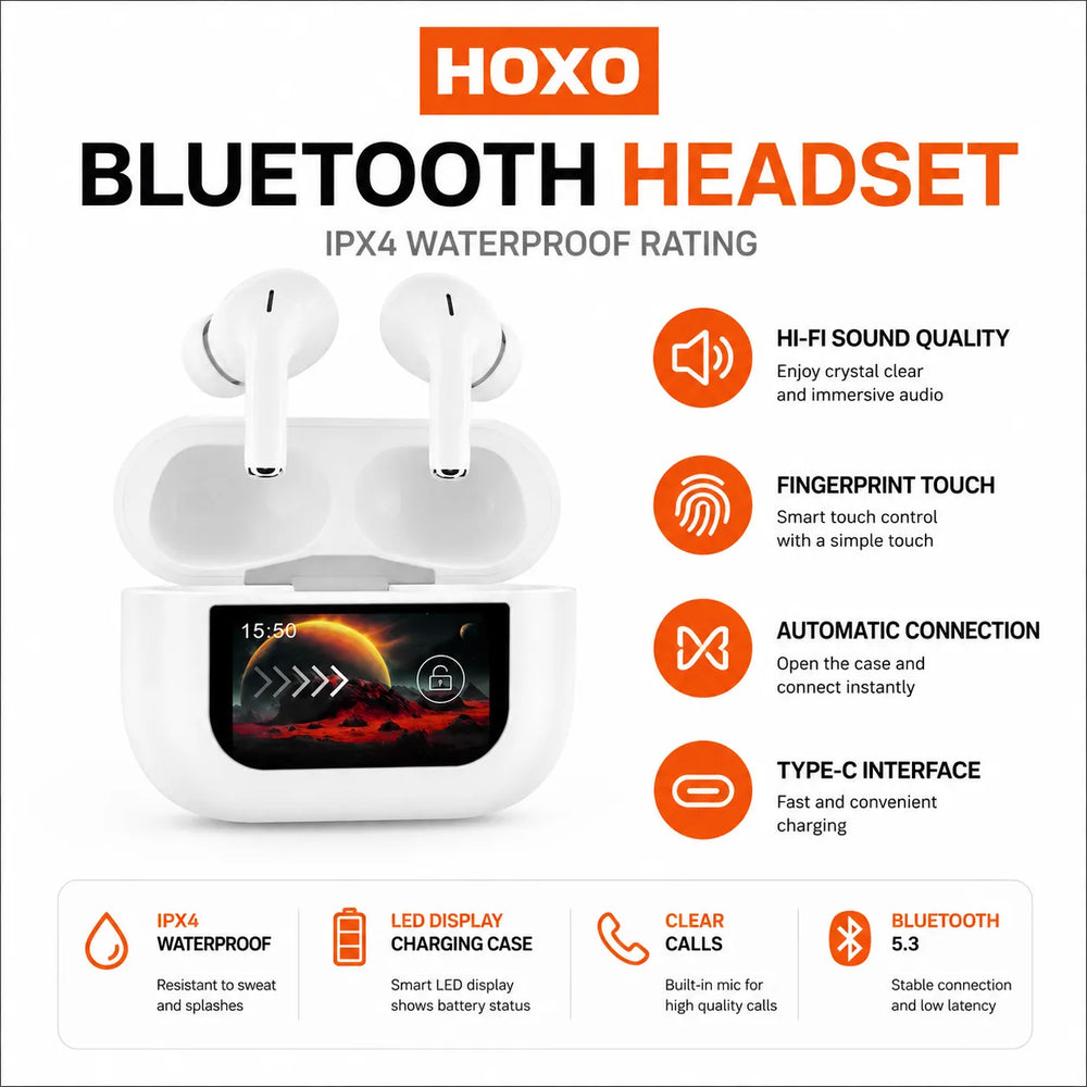 Draadloze Bluetooth Oordopjes met Display - IPX4 Waterbestendig - Touch Control - Type-C Oplaadcase - HiFi Stereo Earbuds-Ilumina Benelux