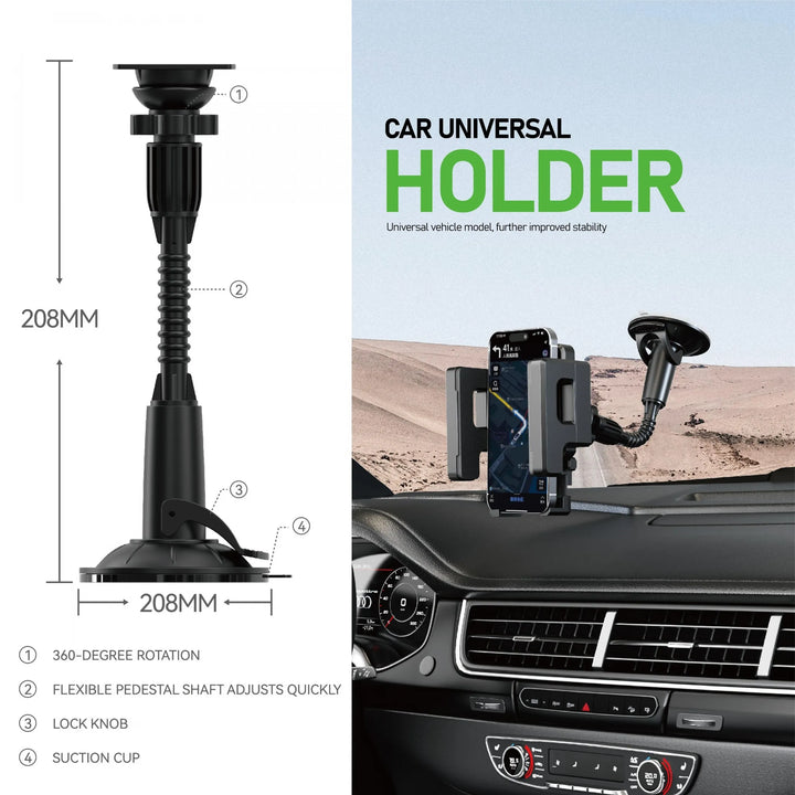 Telefoonhouder Auto met Zuignap – Universele Smartphone Houder Dashboard & Voorruit – 360° Draaibaar – Verstelbare Arm – Geschikt voor iPhone, Samsung & Android-Ilumina Benelux