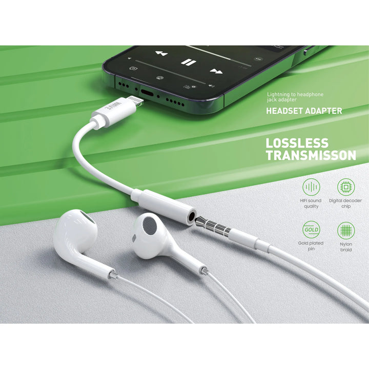 Lightning naar 3.5mm Jack Adapter – Audio Adapter voor iPhone – Ondersteunt Muziek & Microfoon – Wit-Ilumina Benelux
