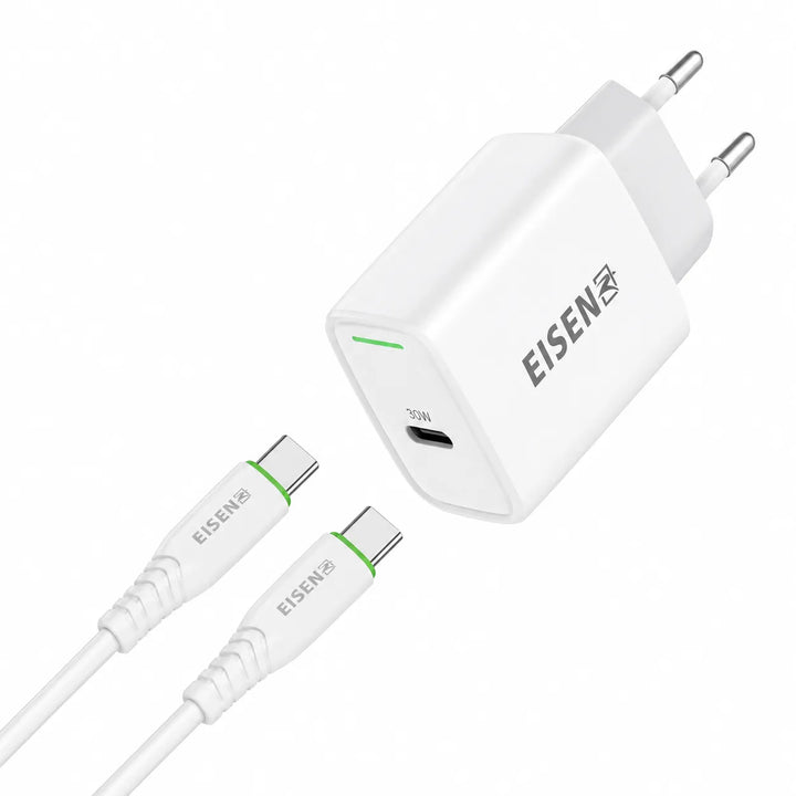 30W GaN USB-C PD Snellader met USB-C Kabel – Compacte Travel Charger Wit-Ilumina Benelux