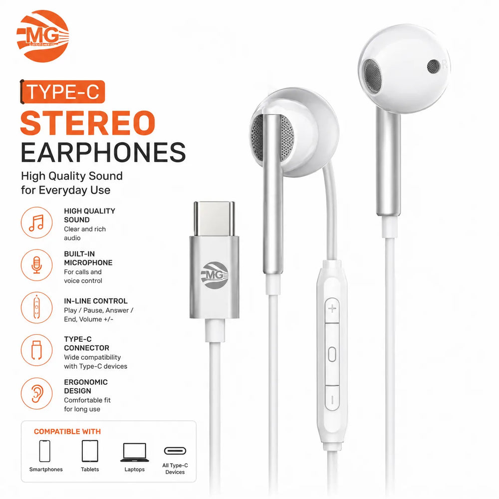 USB-C Oordopjes – Stereo Headset met Microfoon – Wit-Ilumina Benelux