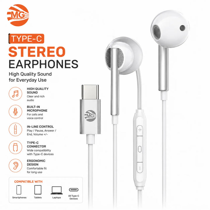 USB-C Oordopjes – Stereo Headset met Microfoon – Wit-Ilumina Benelux