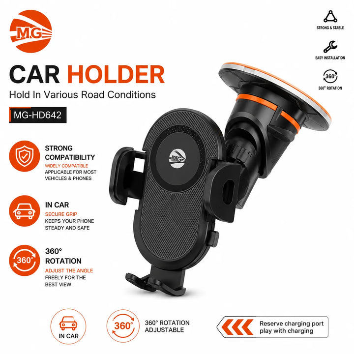 Auto Telefoonhouder met Zuignap – Dashboard & Voorruit – 360° Draaibaar – Zwart-Ilumina Benelux