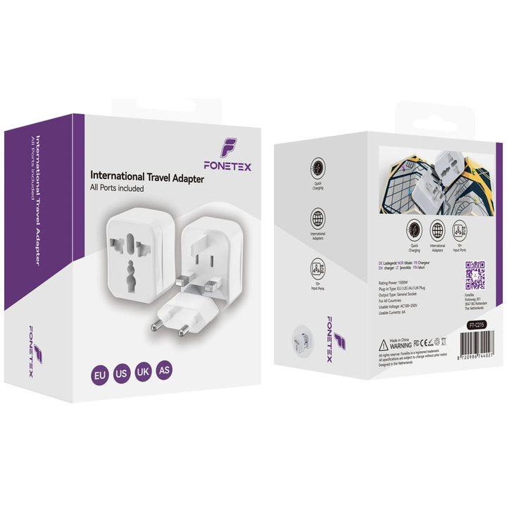 Fonetex Wereldstekker - Universele Reisadapter - EU, UK, US & AU - Internationale Travel Adapter-Ilumina Benelux