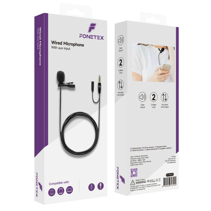 Lavalier Microfoon met 3.5mm AUX – Clip-on Reversmicrofoon – 2 Meter Kabel – Condensator Microfoon – Geschikt voor Smartphone, Tablet, Laptop en Camera-Ilumina Benelux