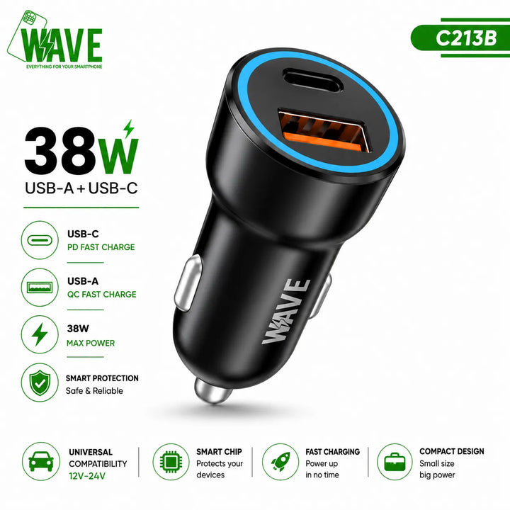 38W Autolader USB-C PD + USB-A QC – Dual Port Fast Charger voor Auto 12V/24V-Ilumina Benelux