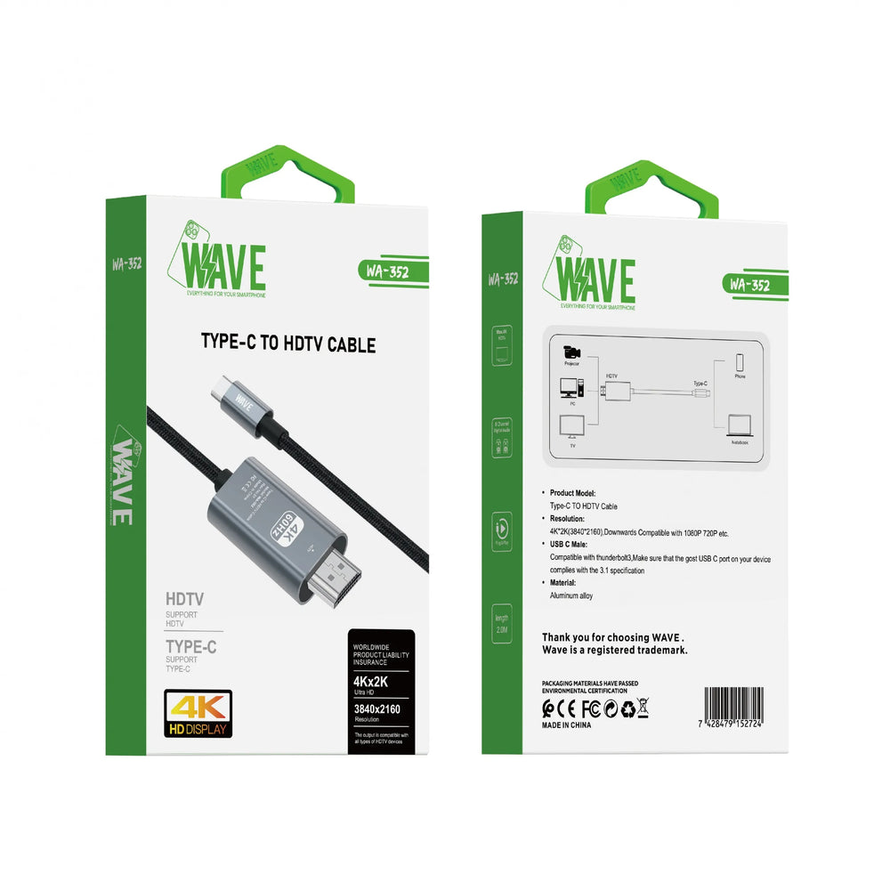 USB-C naar HDMI Kabel 2 Meter – 4K 60Hz Type-C naar HDTV Kabel – Geschikt voor MacBook, iPad, Samsung Galaxy en USB-C Laptops