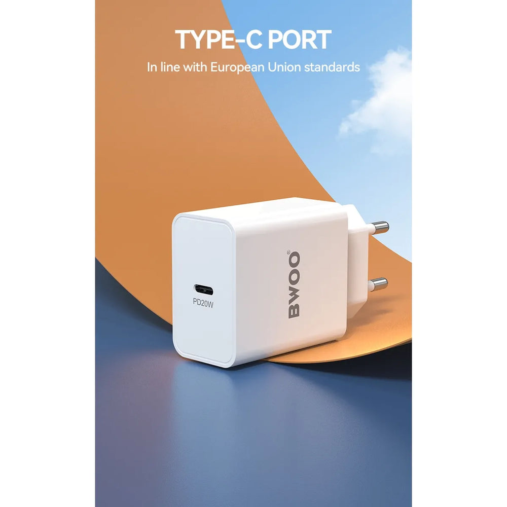 20W USB-C PD Snellader met USB-C Kabel – EU Stekker Oplader