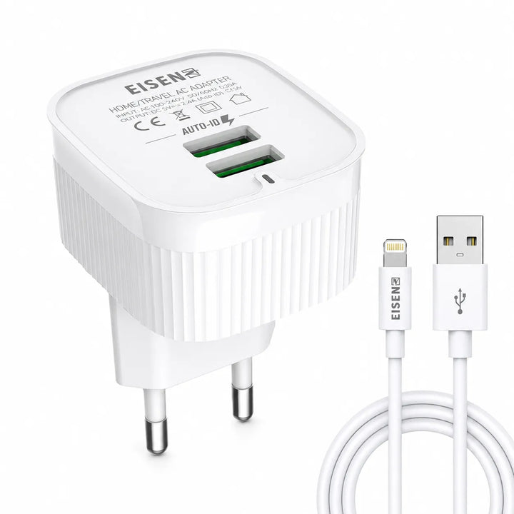 12W Dual USB Travel Charger met Lightning Kabel