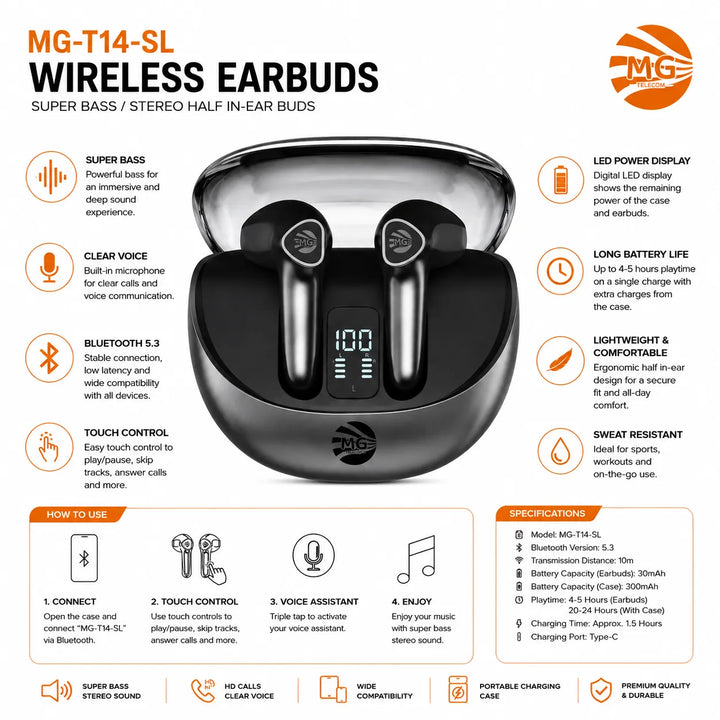TWS Draadloze Bluetooth Oordopjes – LED Display – Extra Bass – Oplaadcase – Zwart-Ilumina Benelux